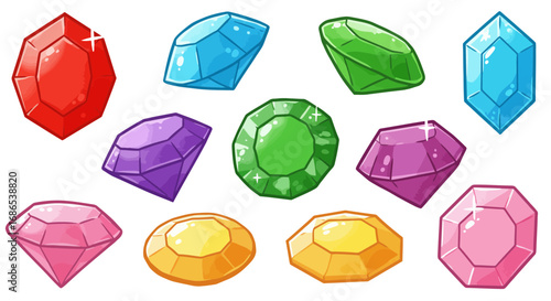 Colorful cartoon gems and jewels collection vector illustration design