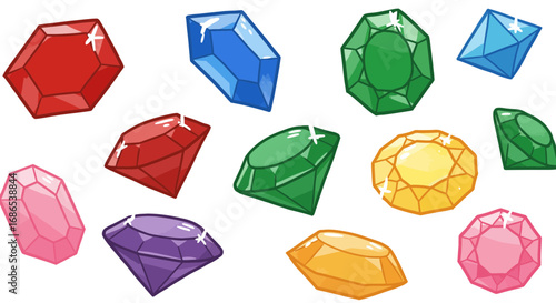 Collection of Colorful Cartoon Gems and Jewels for Games and Illustrations