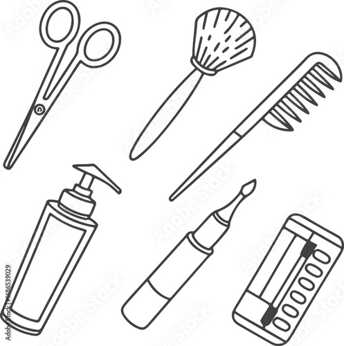 Black and White Beauty Salon Elements and Makeup Tools Vector Collection

