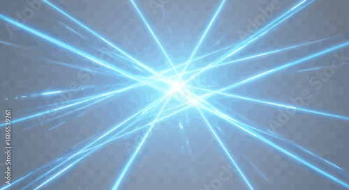 Abstract background with blue light rays emanating from a central point