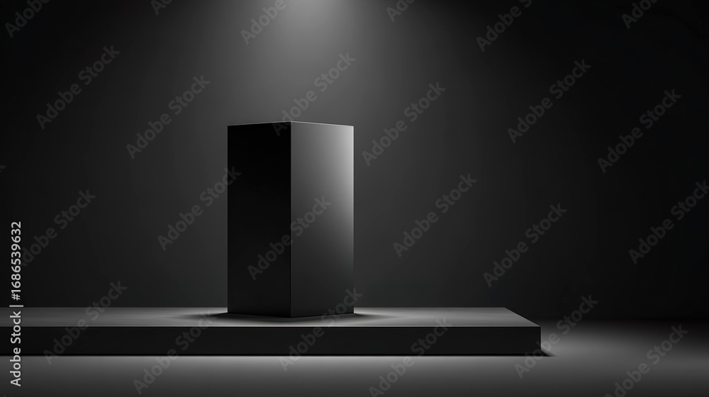 Fototapeta premium Dark gray cube on gray platform