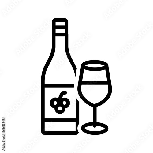 Vector black line icon for Wine glass
