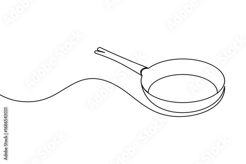 Continuous line drawing of frying pan minimalist cooking utensil illustration