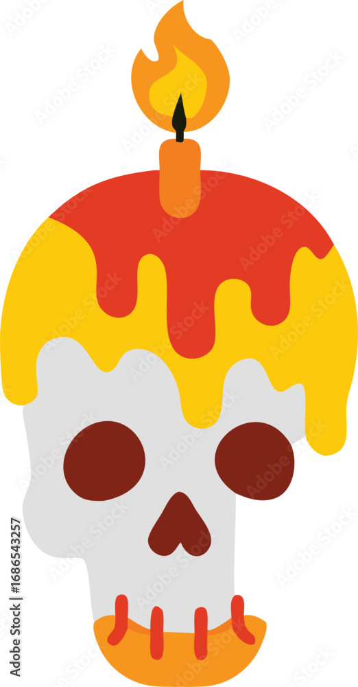 Obraz premium Skull Candle Illustration with Melting Wax Flame - Halloween Vector