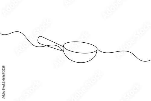 Continuous line drawing of frying pan minimalist cooking utensil illustration