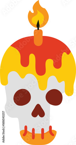 Skull Candle Illustration with Melting Wax Flame - Halloween Vector