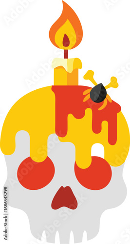 Skull with Candle and Spider - Creepy Halloween Vector Design