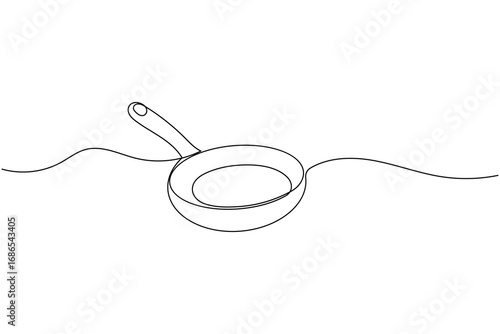 Continuous line drawing of frying pan minimalist cooking utensil illustration