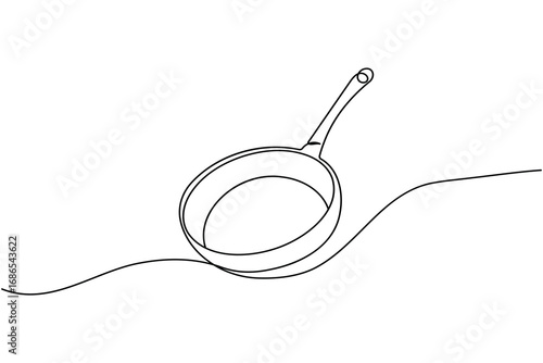 Continuous line drawing of frying pan minimalist cooking utensil illustration