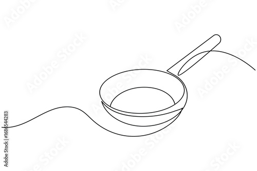 Continuous line drawing of frying pan minimalist cooking utensil illustration
