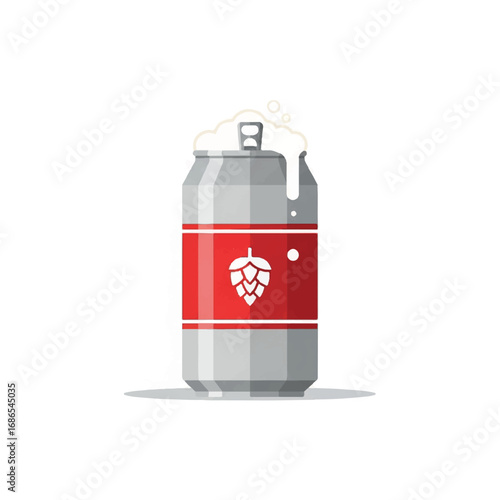 Beer Can with Foam and Hop Cone Icon.