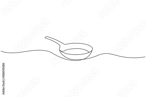 Continuous line drawing of frying pan minimalist cooking utensil illustration