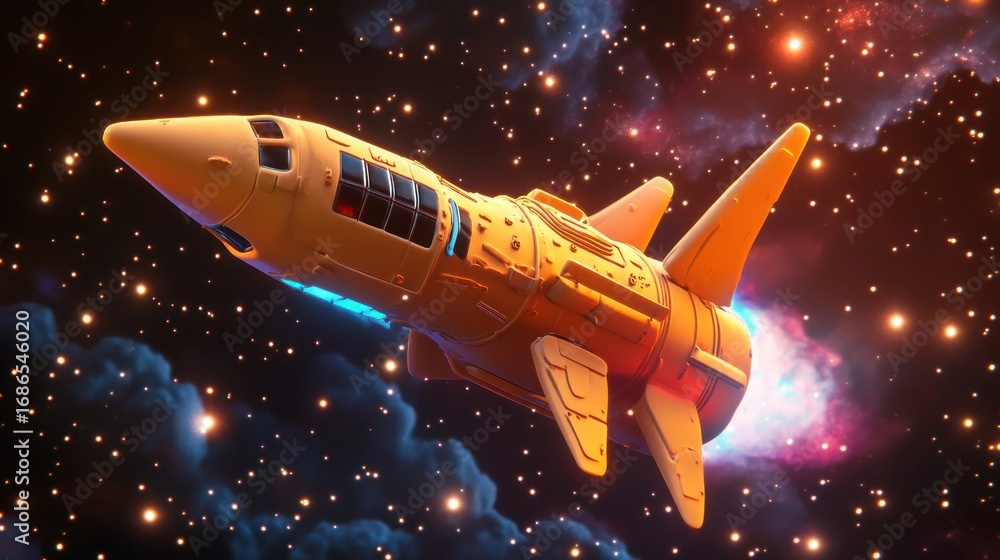 custom made wallpaper toronto digitalOrange Rocket Ship Soaring Through a Starry Galaxy