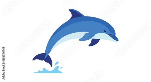 Blue Dolphin Jumping Out of Water Illustration.