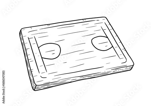 Wooden stocks illustration, historical punishment device, outline drawing, social justice concept
