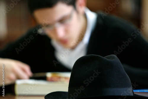 Talmud student in a yeshiva.  Jewish synagogue.  Montrouge. France.