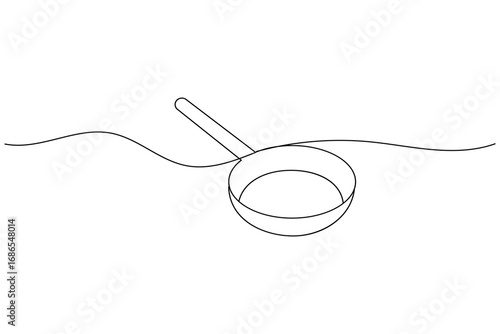 Continuous line drawing of frying pan minimalist cooking utensil illustration