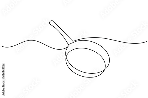 Continuous line drawing of frying pan minimalist cooking utensil illustration
