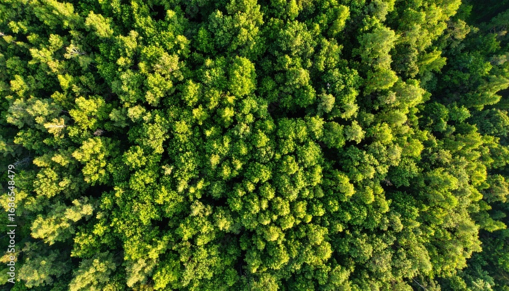 Naklejka premium Aerial View of Lush Summer Forest Canopy