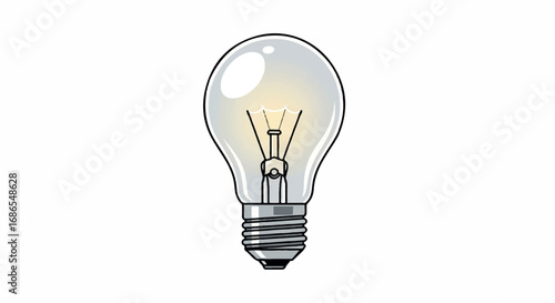 Brightly Lit Incandescent Light Bulb on White Background.