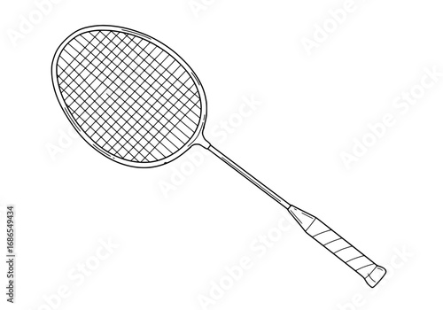 Dynamic badminton racket line art for athletic designs and sporting event promotions, scalable vector graphic