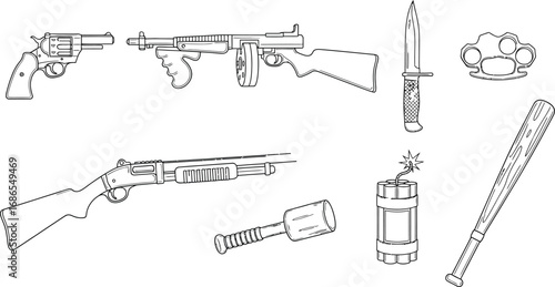 Collection of vintage weapons and combat tools