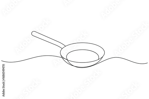 Continuous line drawing of frying pan minimalist cooking utensil illustration