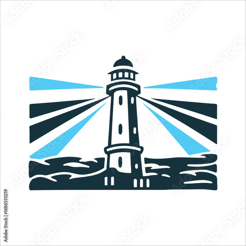 Lighthouse Beams Vector Illustration, Coastal Navigation Sharjah Light Festival Lighthouse emitting bold intersecting light beams