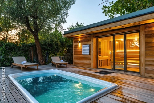 Luxury Backyard Oasis: Sauna, Pool, and Relaxation