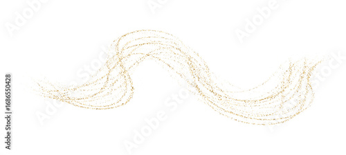 Dynamic golden waves with small particles. Abstract liquid flow elegant golden curved dashed gradient, dotted fluid line gold background, luxury design texture. Vector illustration