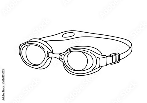 Swim goggles outline drawing for swimming, diving or triathlon sports with adjustable strap and sporty design