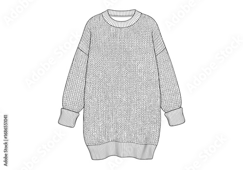Stylish oversized knit sweater fashion flat sketch perfect for garment design and product mockups