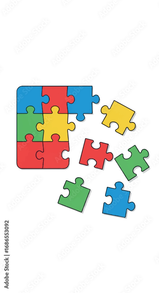 Fototapeta premium Colorful Jigsaw Puzzle Pieces Assembling Together.