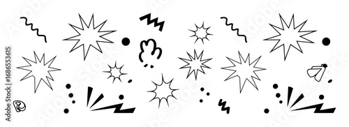 A Collection of Black and White Abstract Shapes and Comic Book Style Elements