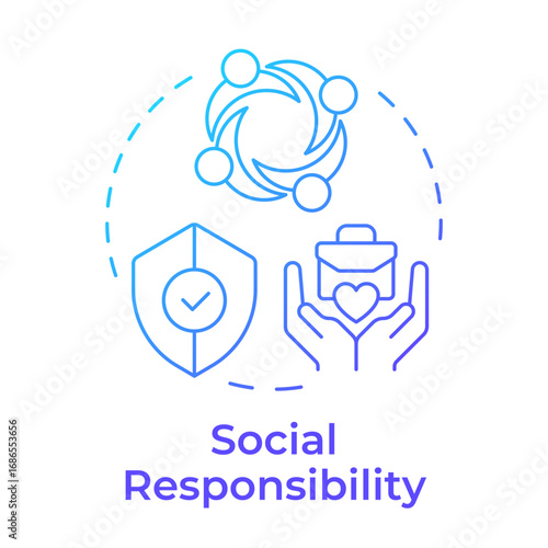 Social responsibility blue gradient concept icon. Business company impact on people regulation. Type of CSR. Round shape line illustration. Abstract idea. Graphic design. Easy to use in booklet