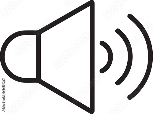 Simple outline icon of a speaker emitting sound waves for audio and volume concepts