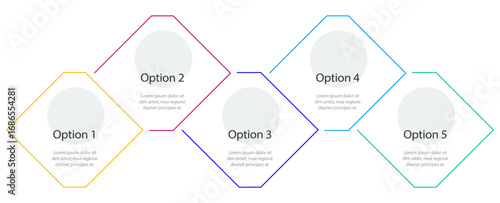 Industry digitization rhombic infographic template. Innovative manufacturing. Data visualization with 5 steps. Empty process vector design. Editable blank options info graphics. Lexend font used