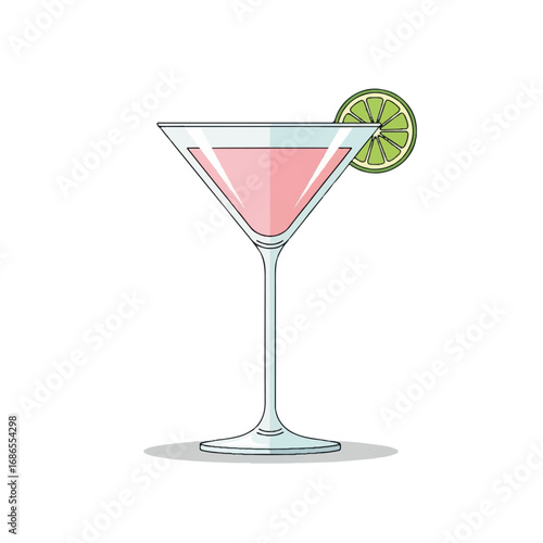 Cosmopolitan Cocktail Drink with Lime Garnish.