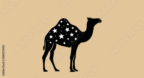 Stylized Camel Silhouette Adorned With Celestial Stars.