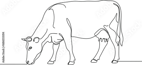 Minimalist line art of a cow grazing outdoors in a simple, clean style.