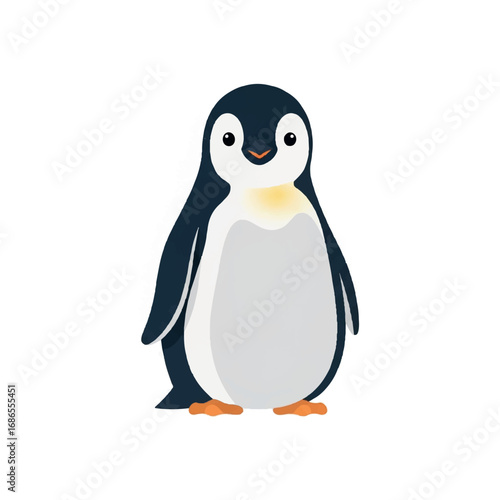 Cute Cartoon Penguin Standing Isolated on White Background.
