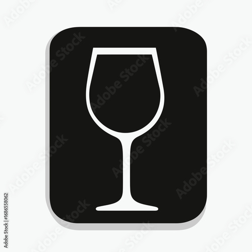 Minimalist black and white icon of empty wine glass silhouette with clean simple flat design isolated on white