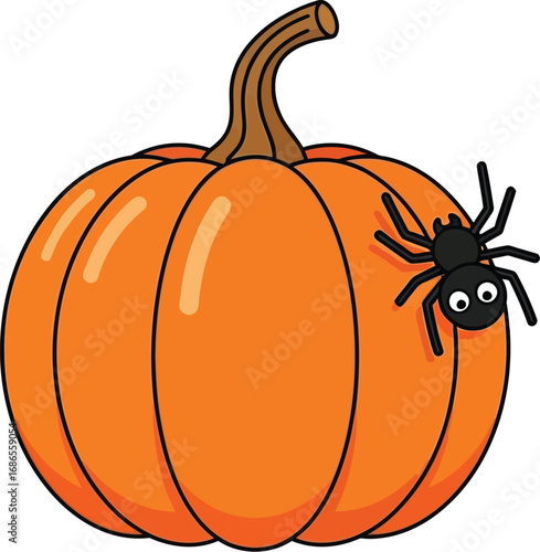 Cute pumpkin with a spider, perfect for Halloween-themed designs and adding a touch of spooky fun