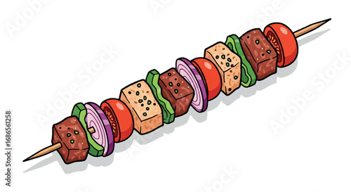 Delicious Grilled Skewer with Meat and Vegetables.