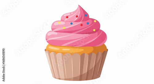 Delicious Pink Frosted Cupcake with Sprinkles.
