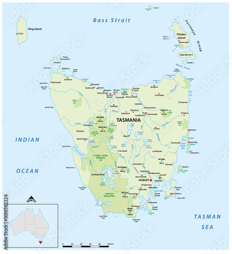 Vector map of the australian island tasmania
