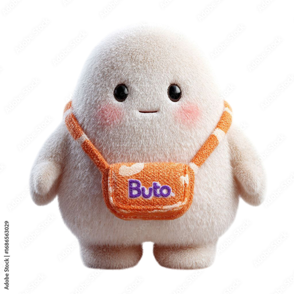 Fototapeta premium Fluffy Buto Character Cute Messenger with Orange Bag with Isolated.