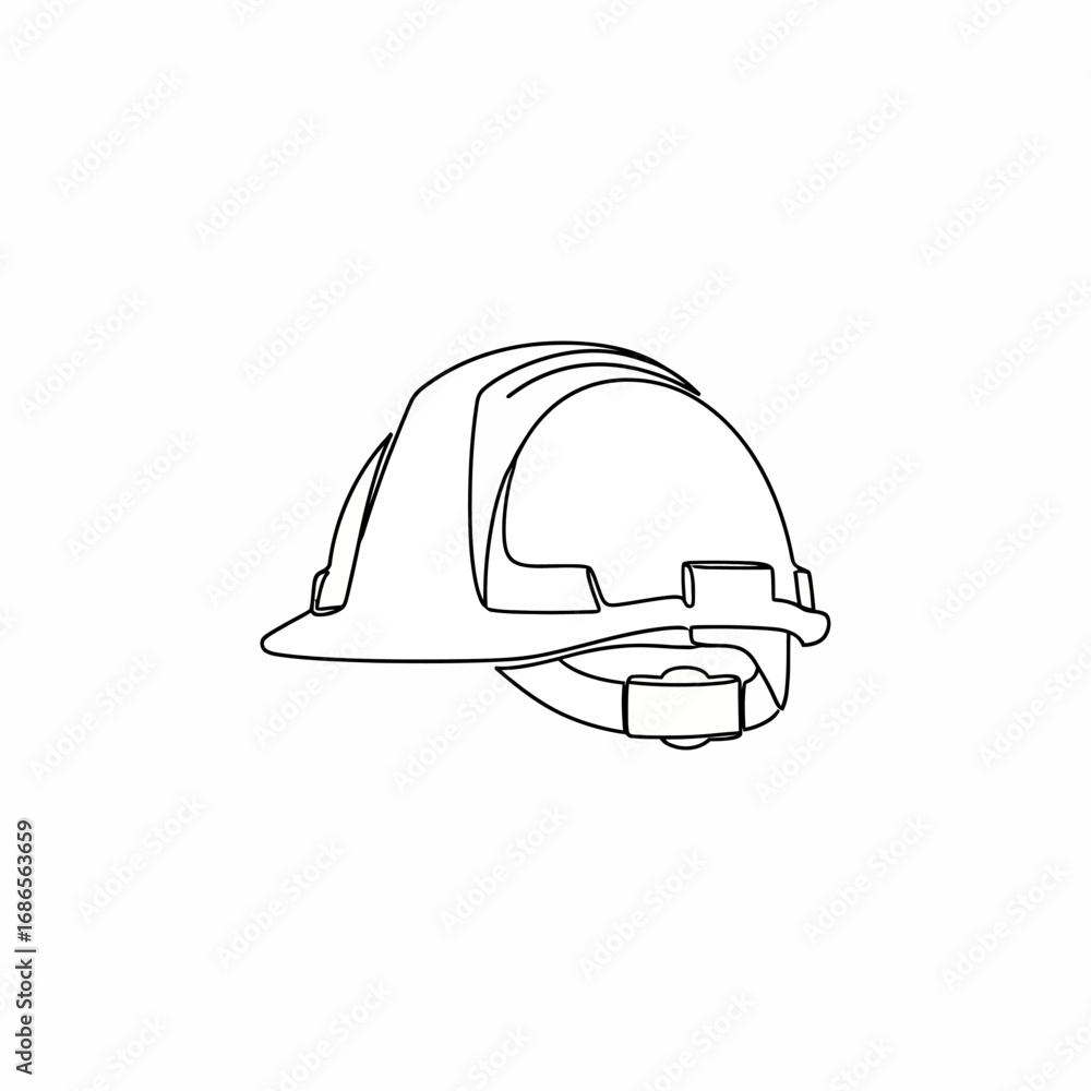 Fototapeta premium A clean line art illustration of a hard hat, symbolizing essential safety measures and worker protection for industrial and construction environments.