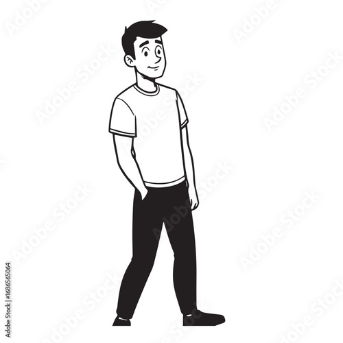Handsome Man Black and White Illustration Vector Image Male Portrait Fashion Sketch Line Art Design