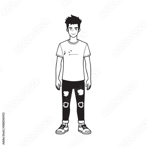 Handsome Man Black and White Illustration Vector Image Male Portrait Fashion Sketch Line Art Design